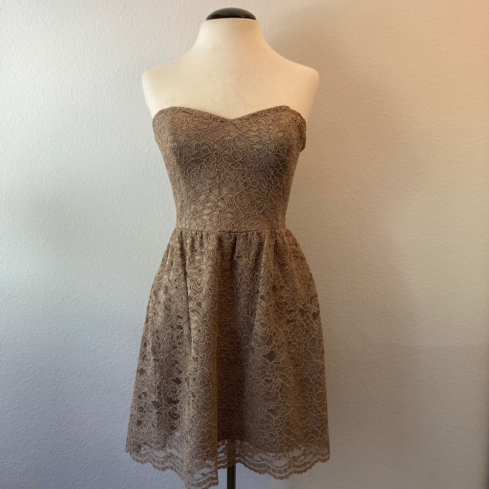 Daisy Shoppe Brown Lace Strapless Dress No Size Tag Fits Small